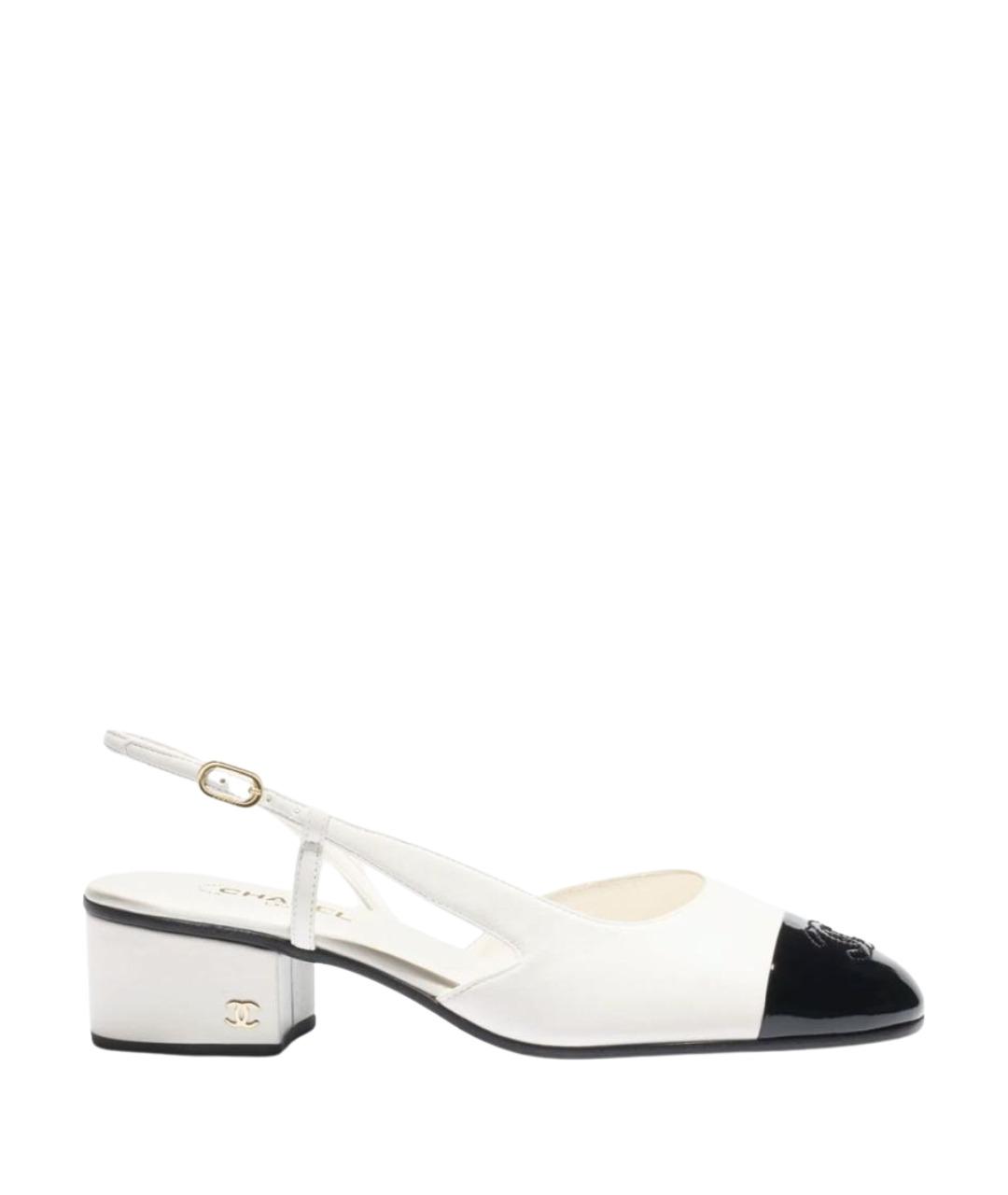 CHANEL Белые кожаные лодочки на низком каблуке, фото 1