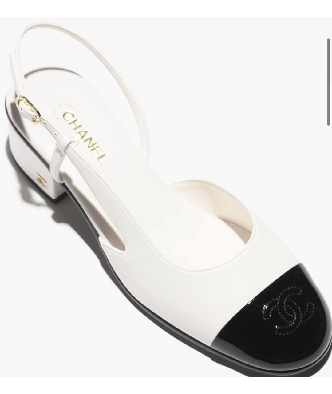 CHANEL Белые кожаные лодочки на низком каблуке, фото 2