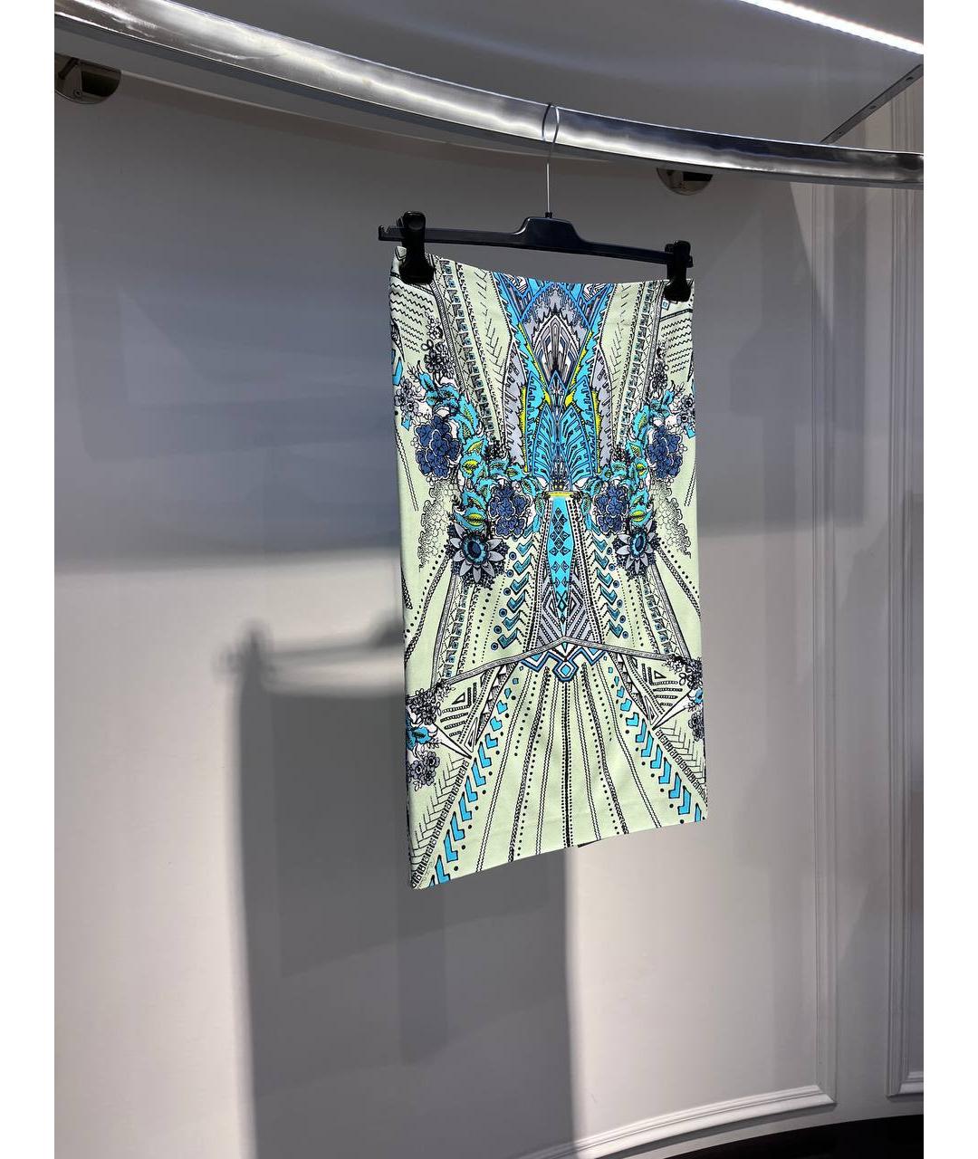 ROBERTO CAVALLI Голубая шелковая юбка миди, фото 2