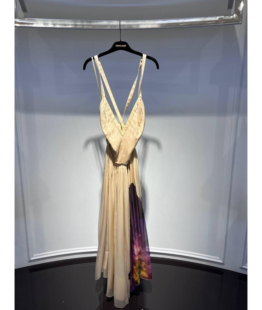 ROBERTO CAVALLI Бежевое шелковое вечернее платье, фото 4