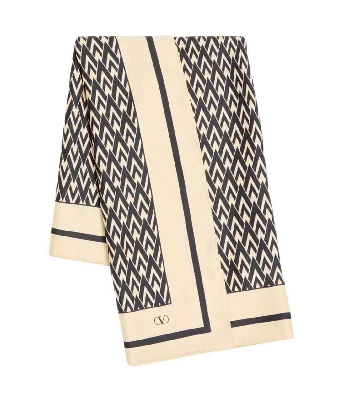 VALENTINO Бежевый шелковый шарф, фото 2