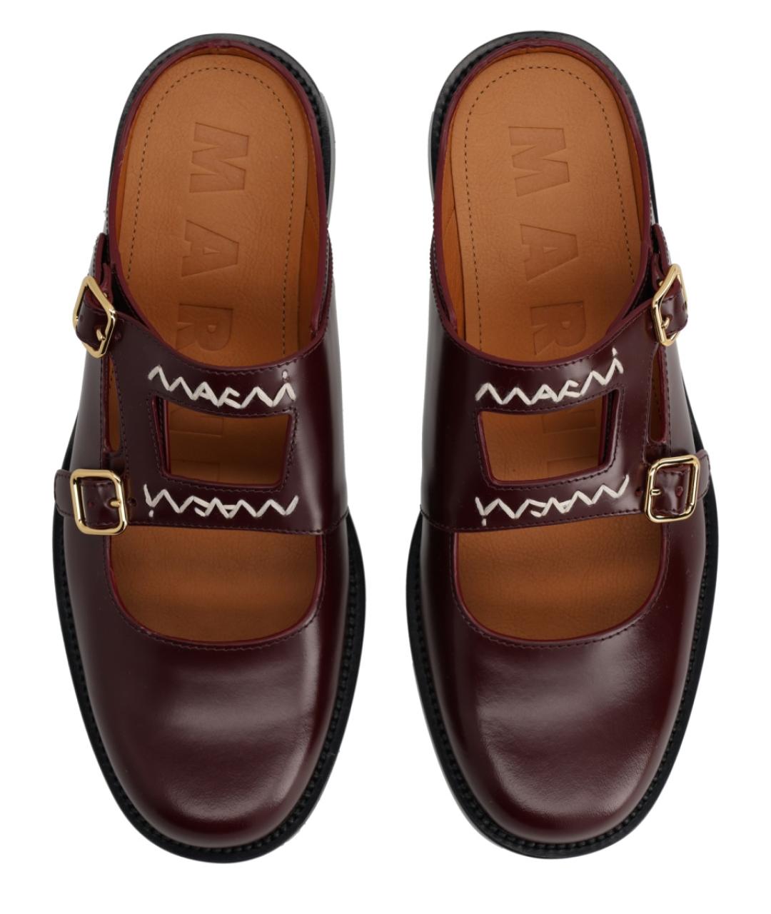 MARNI Бордовые кожаные сабо, фото 5