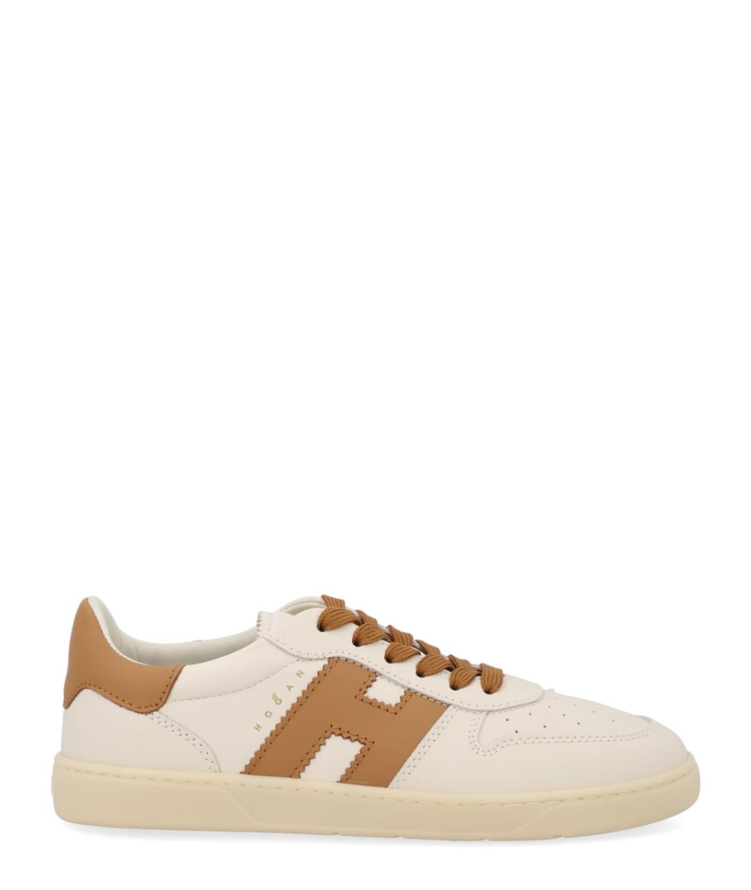 HOGAN Бежевые кожаные кеды, фото 1
