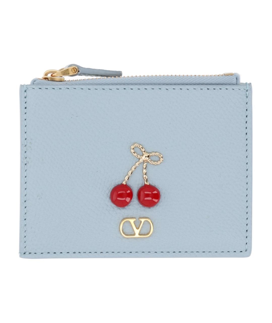 VALENTINO Голубой кожаный кардхолдер, фото 1