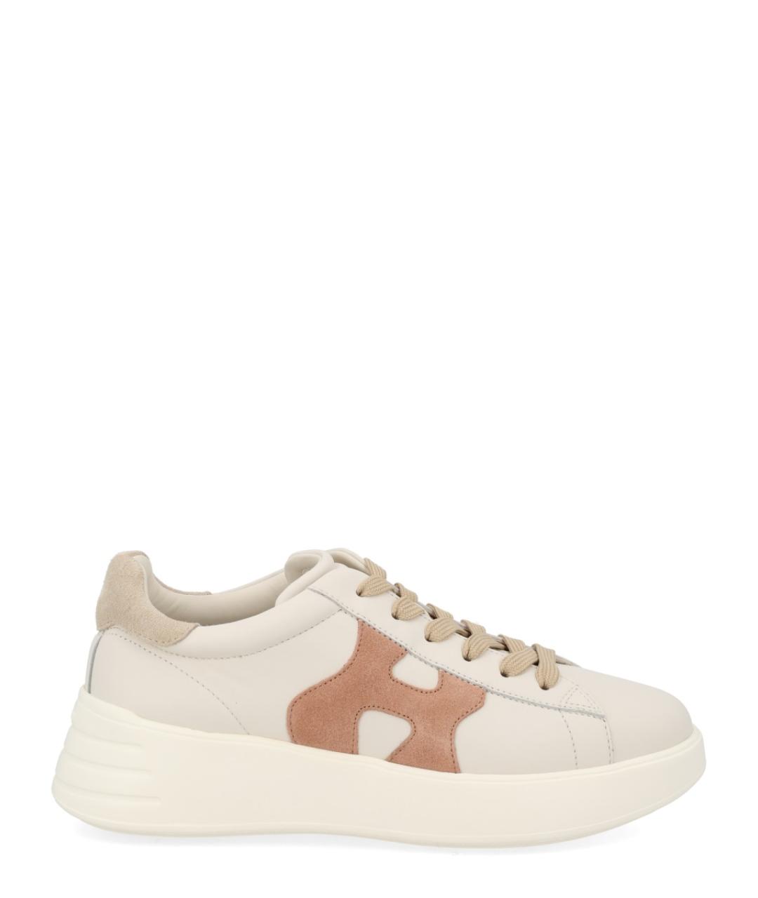 HOGAN Бежевые кожаные кеды, фото 1