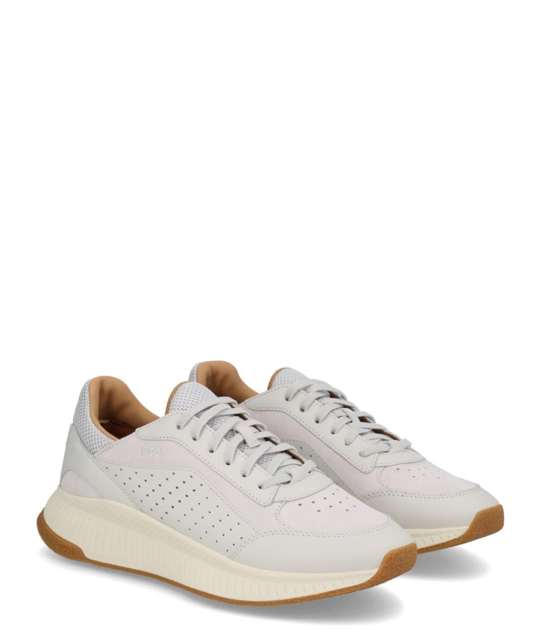 HUGO BOSS Серые кожаные низкие кроссовки / кеды, фото 2