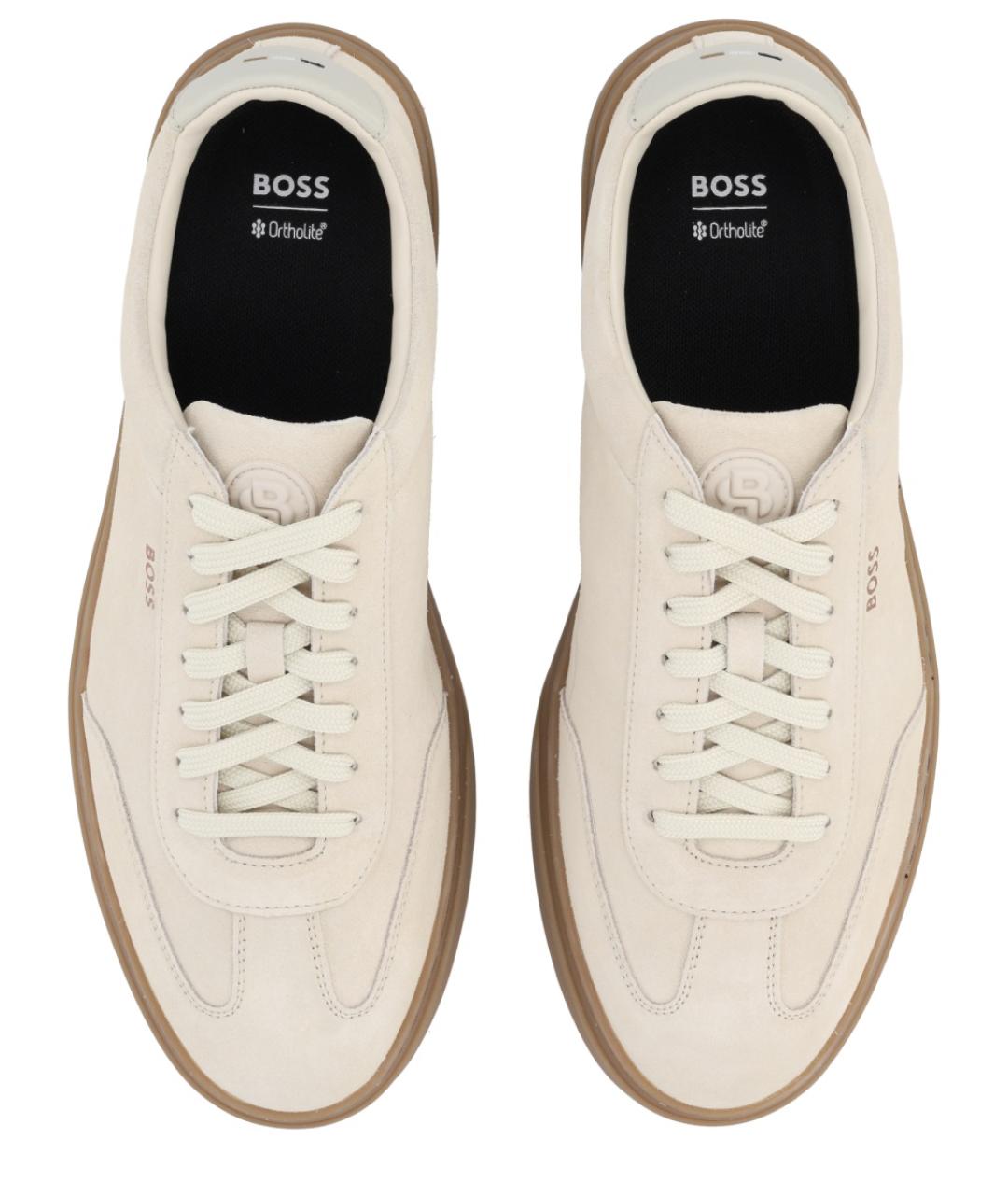 HUGO BOSS Бежевые кожаные низкие кроссовки / кеды, фото 5