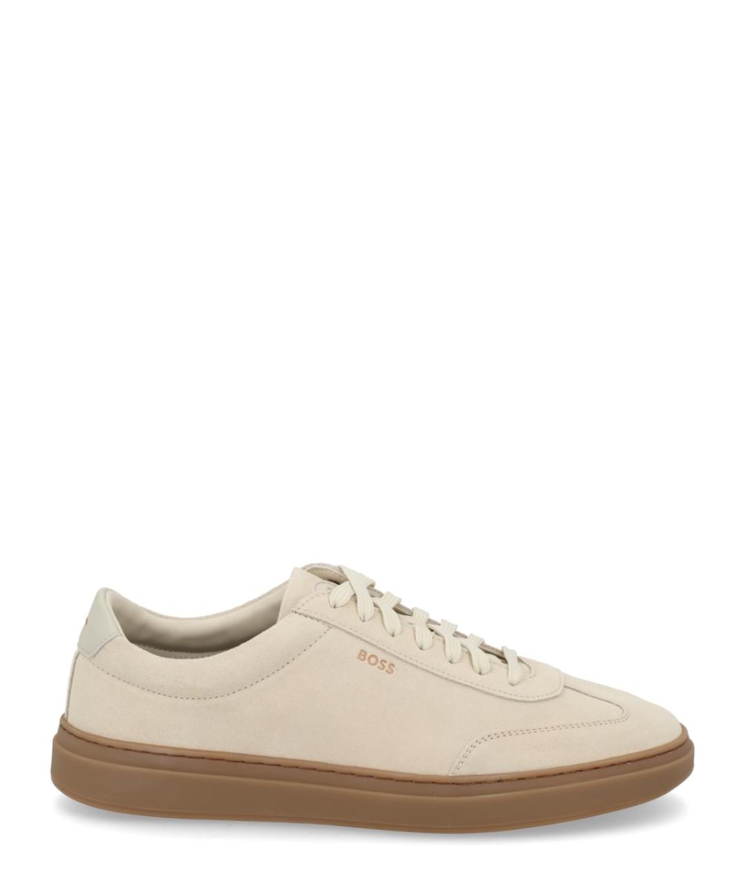 HUGO BOSS Бежевые кожаные низкие кроссовки / кеды, фото 1