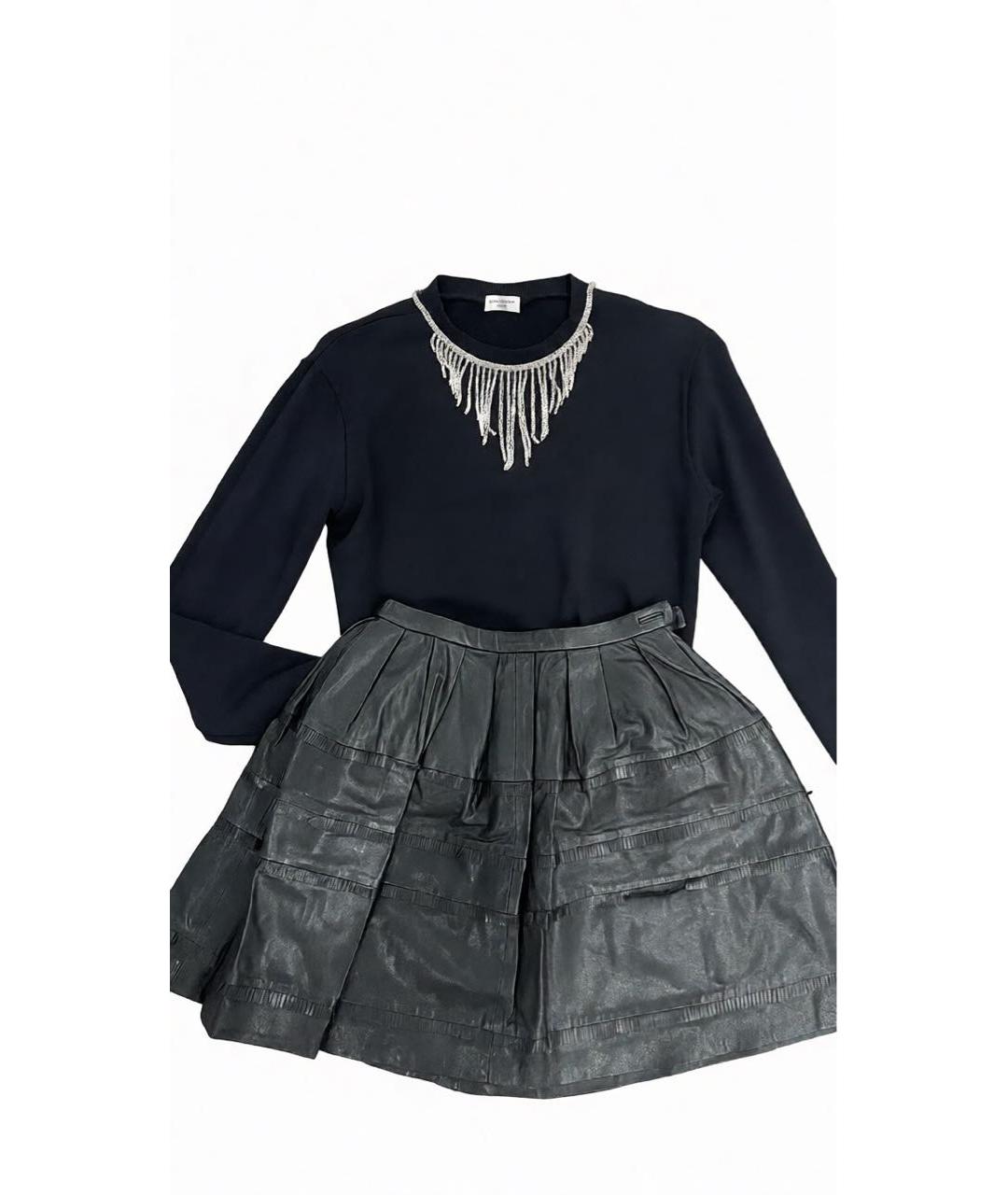 CHRISTIAN DIOR Черная кожаная юбка мини, фото 2