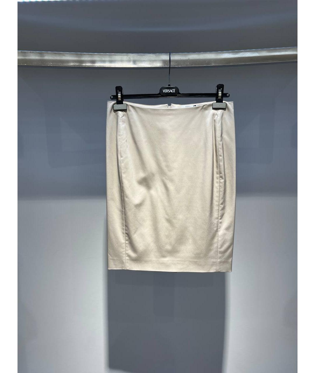 VERSACE Бежевая шелковая юбка миди, фото 4