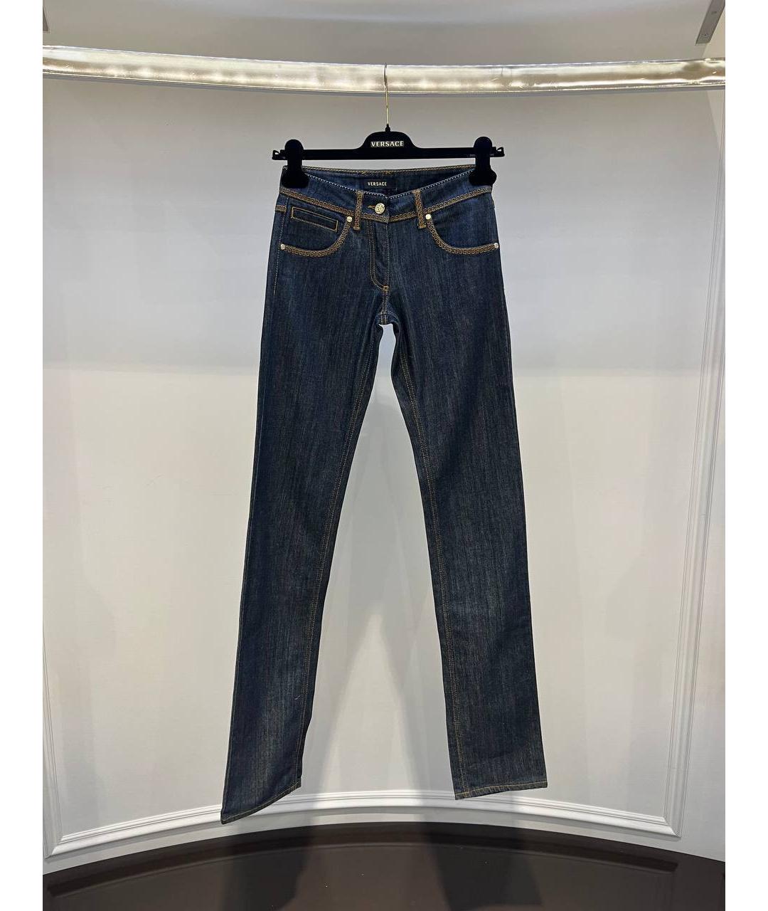 VERSACE Синие хлопковые прямые джинсы, фото 4