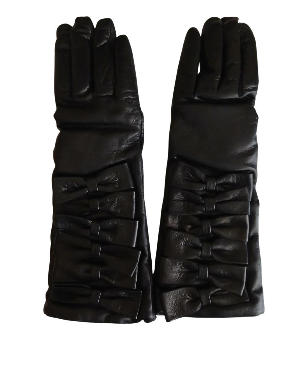 VALENTINO Черные кожаные перчатки, фото 1
