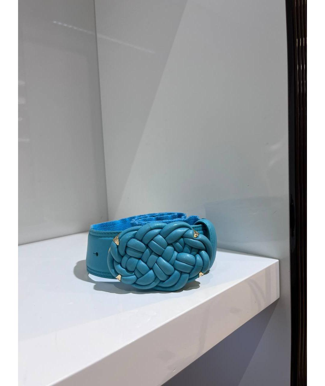 VERSACE Голубой кожаный ремень, фото 4