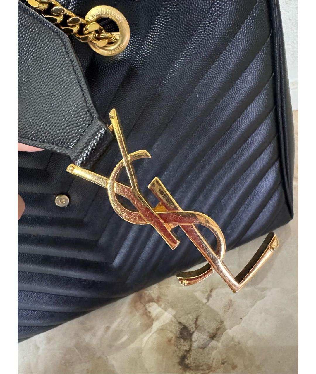 SAINT LAURENT Черная кожаная сумка с короткими ручками, фото 6