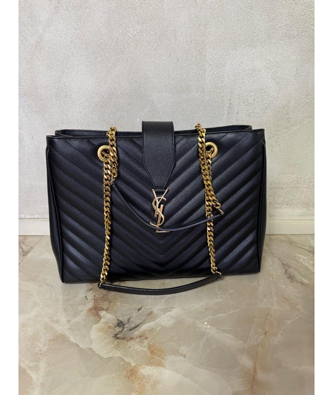 SAINT LAURENT Черная кожаная сумка с короткими ручками, фото 9