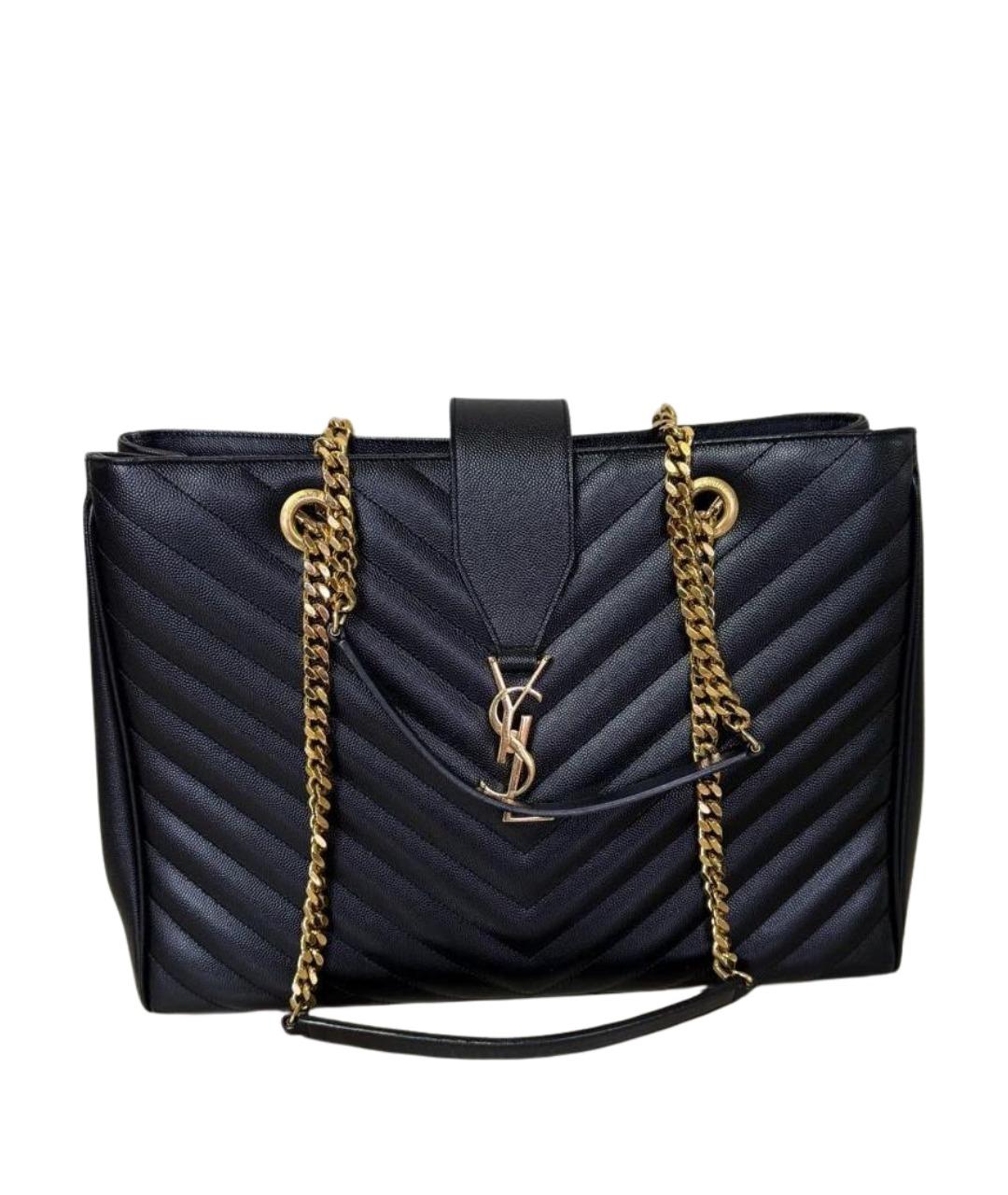 SAINT LAURENT Черная кожаная сумка с короткими ручками, фото 1