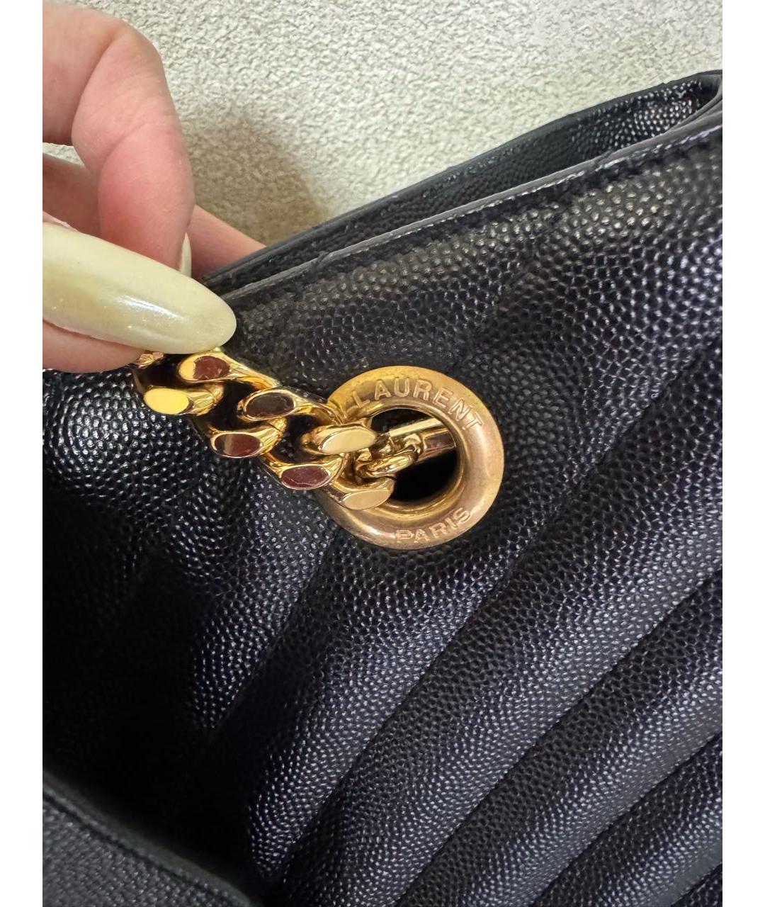 SAINT LAURENT Черная кожаная сумка с короткими ручками, фото 5