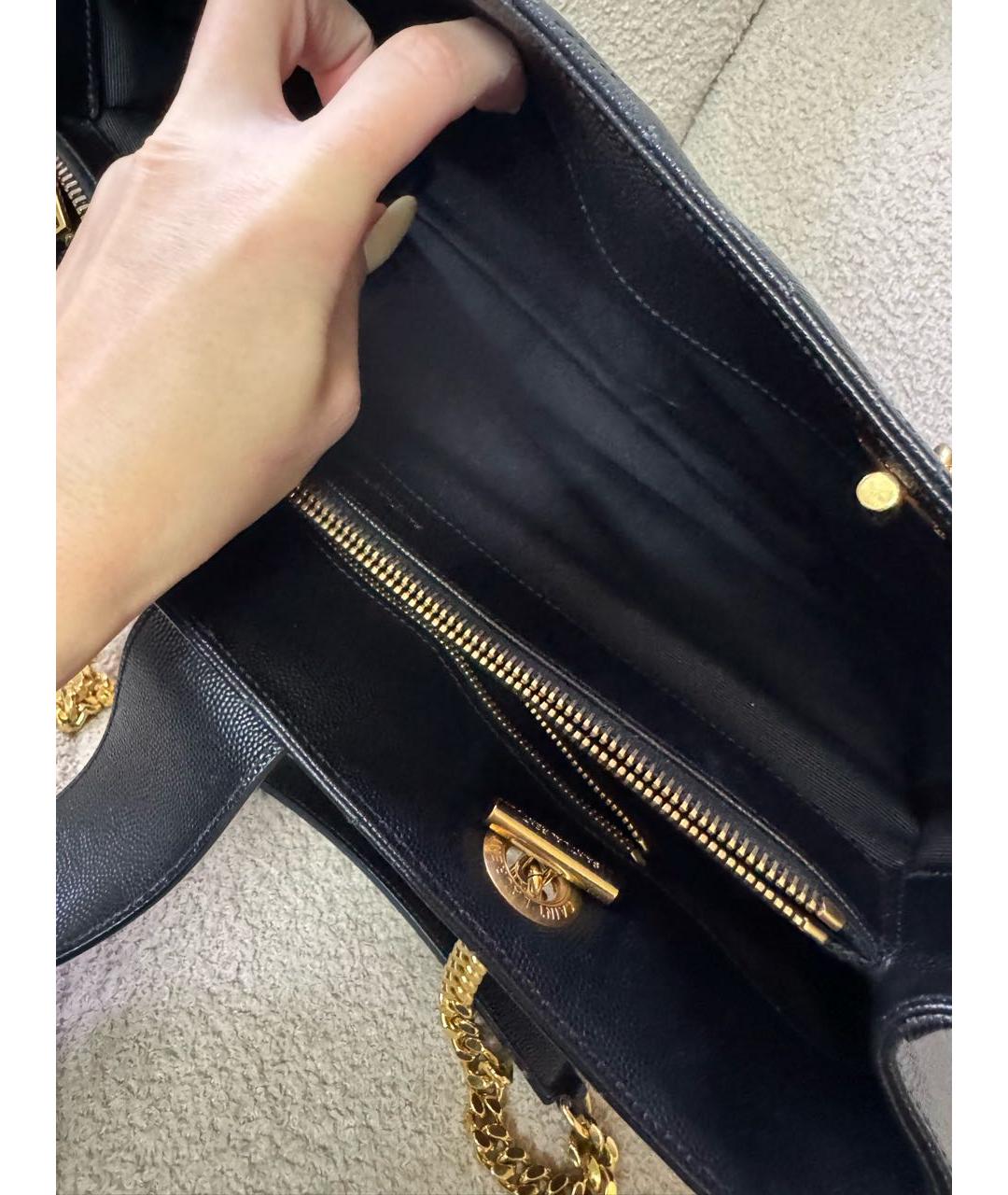 SAINT LAURENT Черная кожаная сумка с короткими ручками, фото 4