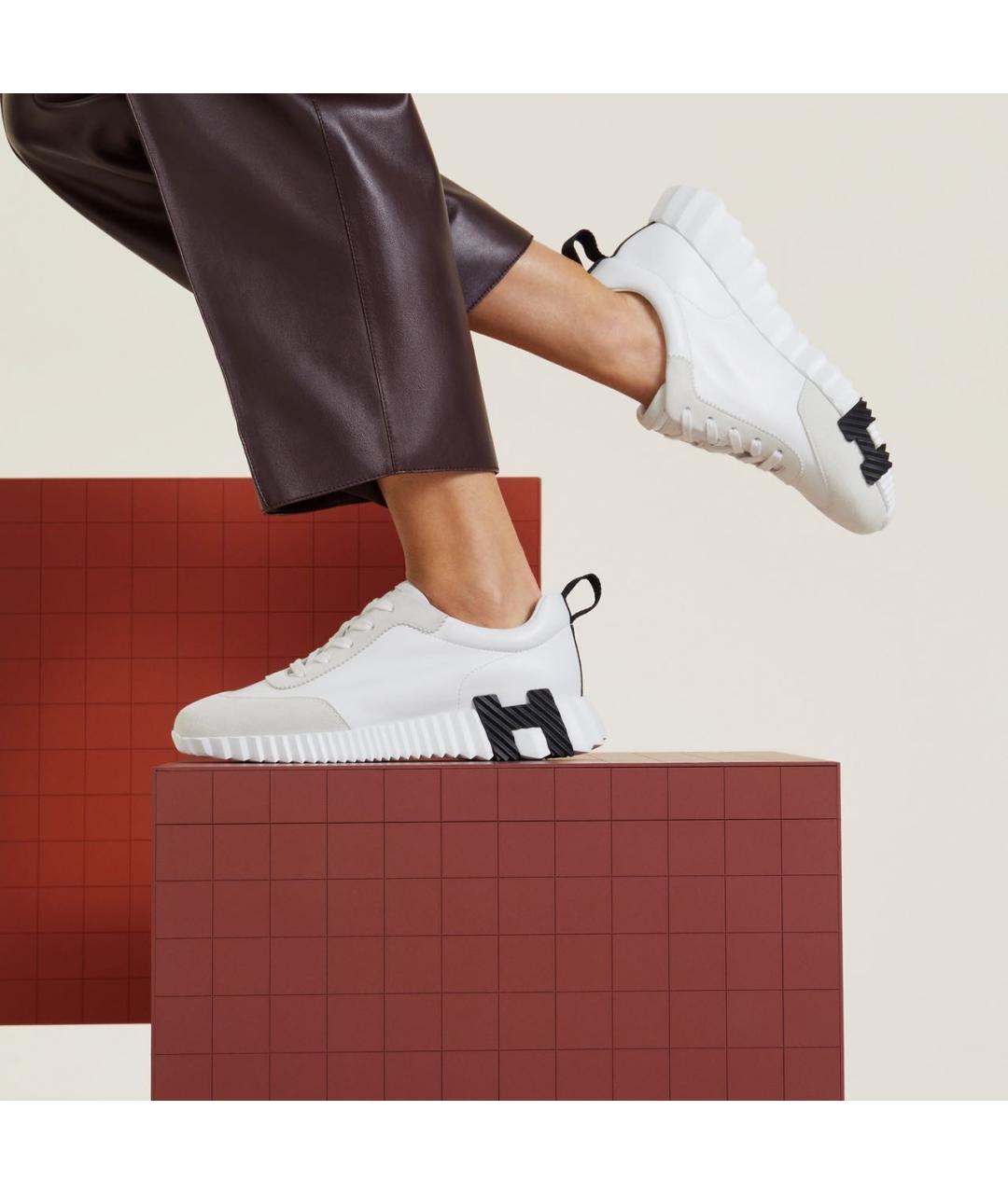 HERMES Белые кожаные кроссовки, фото 6