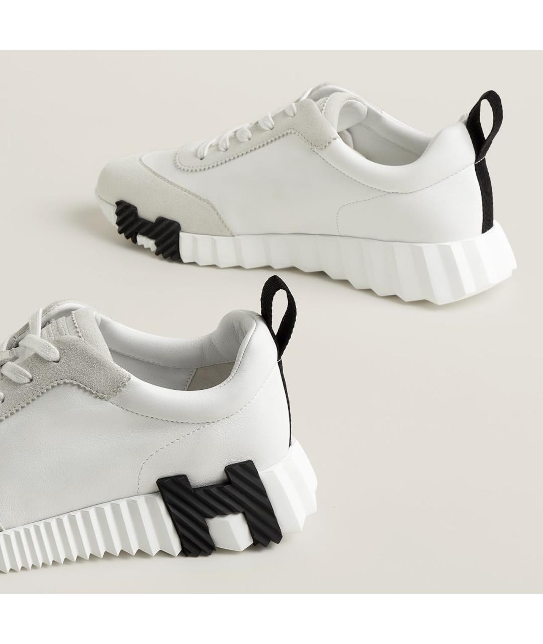 HERMES Белые кожаные кроссовки, фото 4