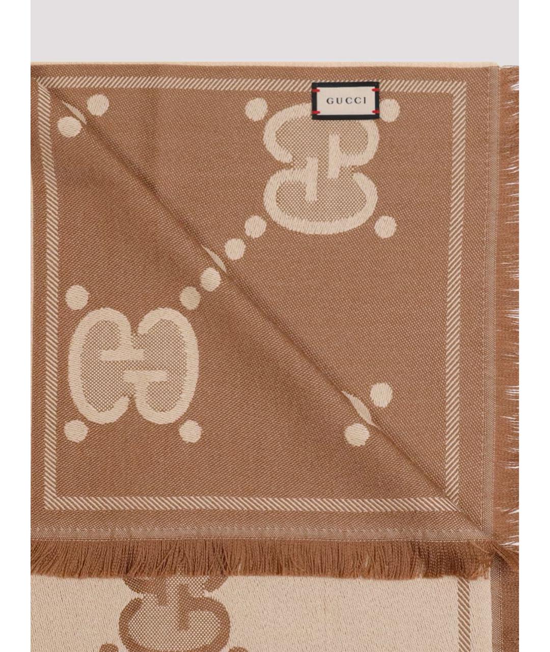 GUCCI Коричневый шерстяной шарф, фото 3