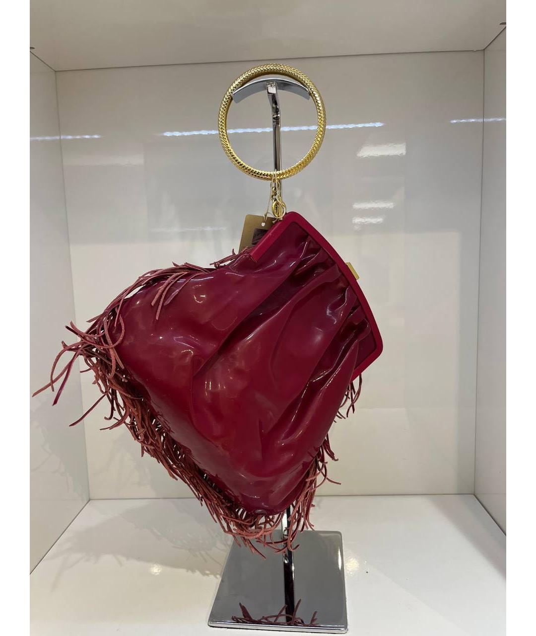 ROBERTO CAVALLI Бордовая тканевая сумка с короткими ручками, фото 3