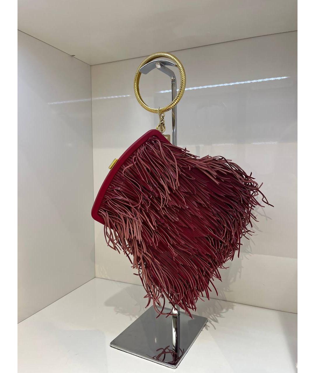 ROBERTO CAVALLI Бордовая тканевая сумка с короткими ручками, фото 2