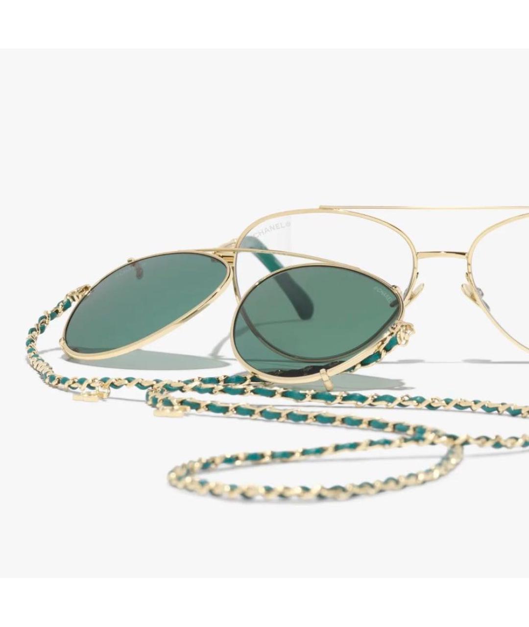 CHANEL Зеленые металлические солнцезащитные очки, фото 4