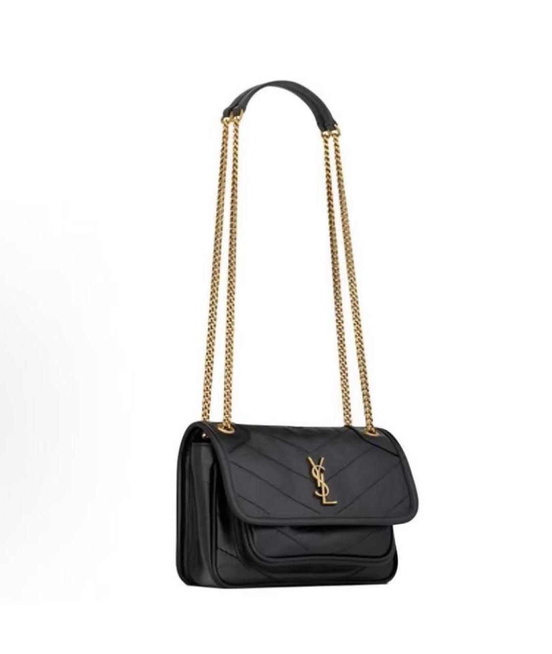 SAINT LAURENT Черная кожаная сумка через плечо, фото 2