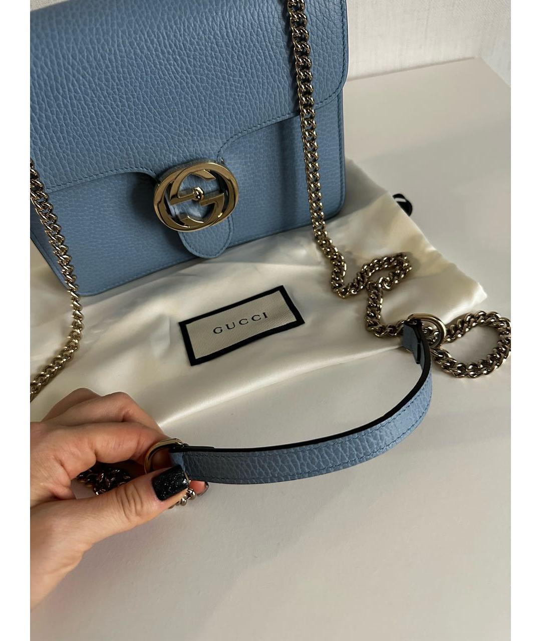 GUCCI Голубая кожаная сумка через плечо, фото 5