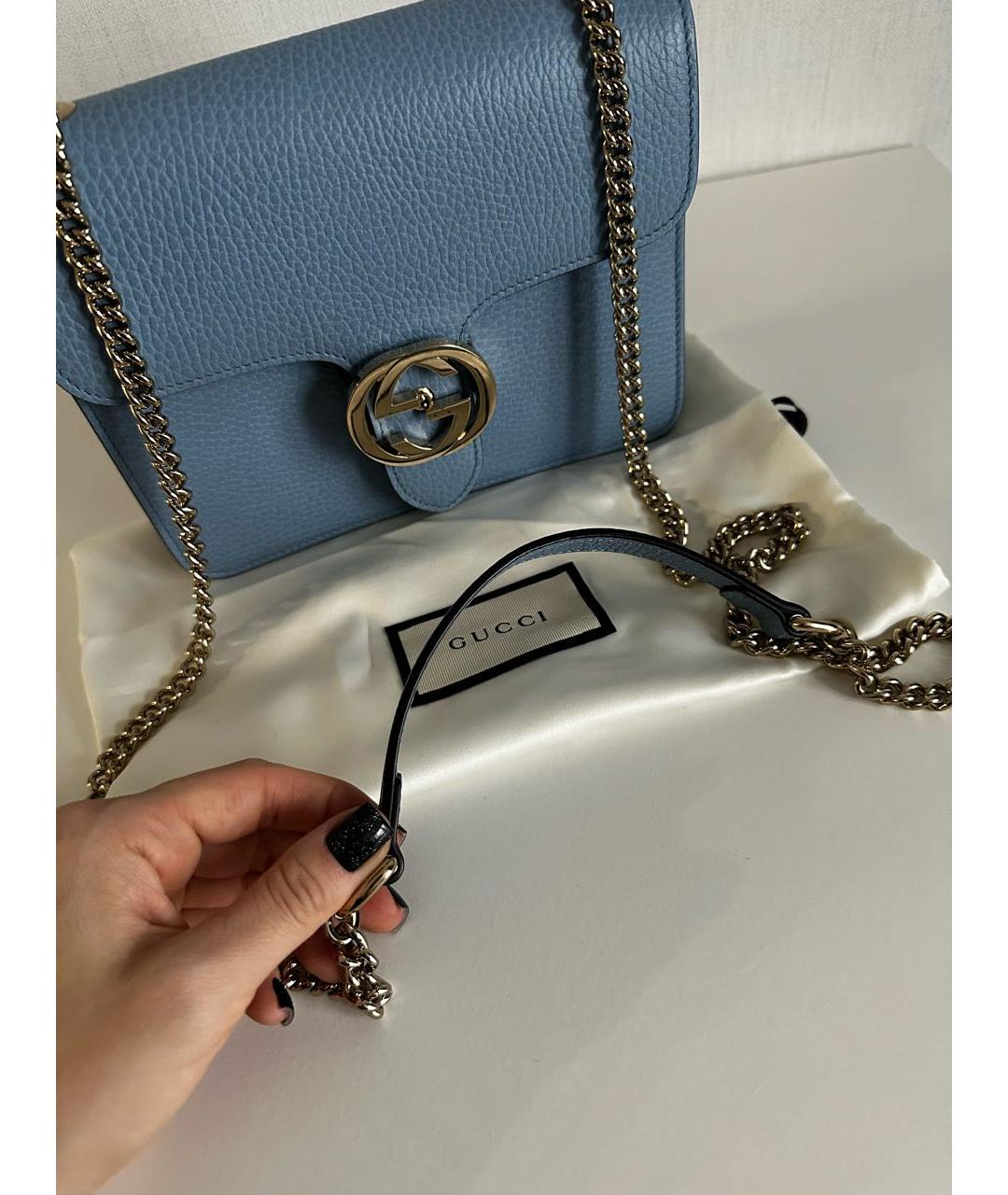 GUCCI Голубая кожаная сумка через плечо, фото 6