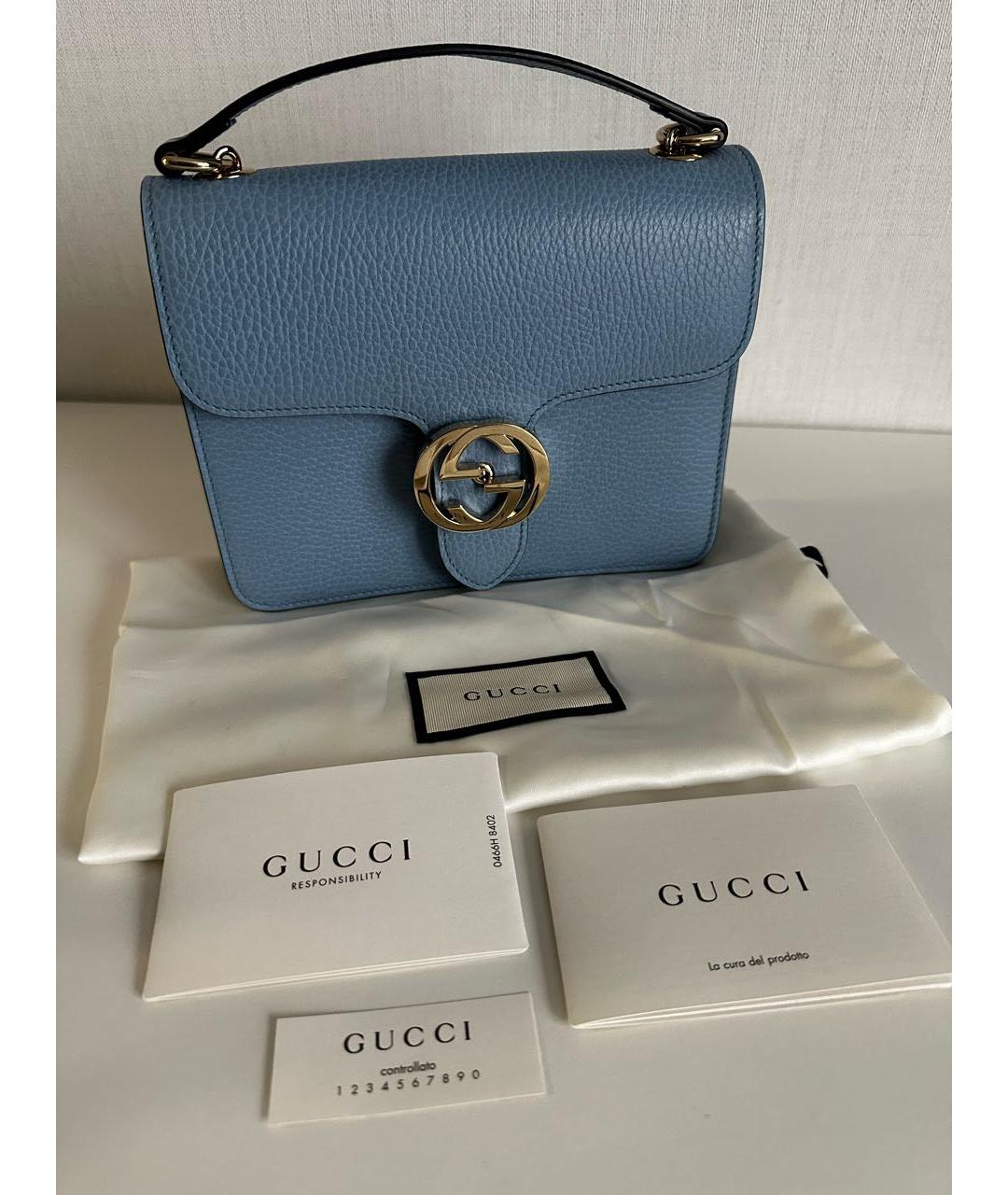 GUCCI Голубая кожаная сумка через плечо, фото 2