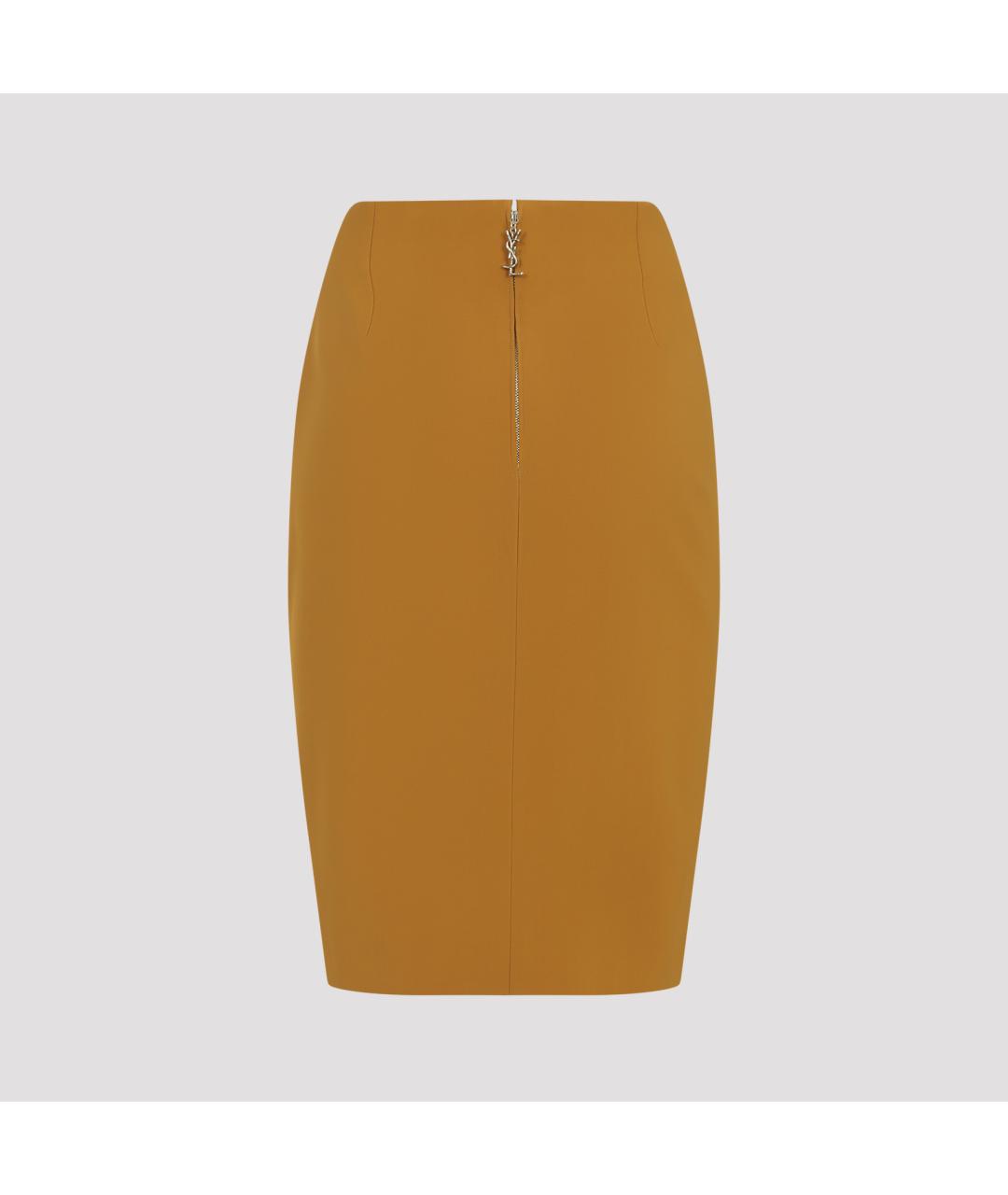 SAINT LAURENT Горчичная вискозная юбка миди, фото 3
