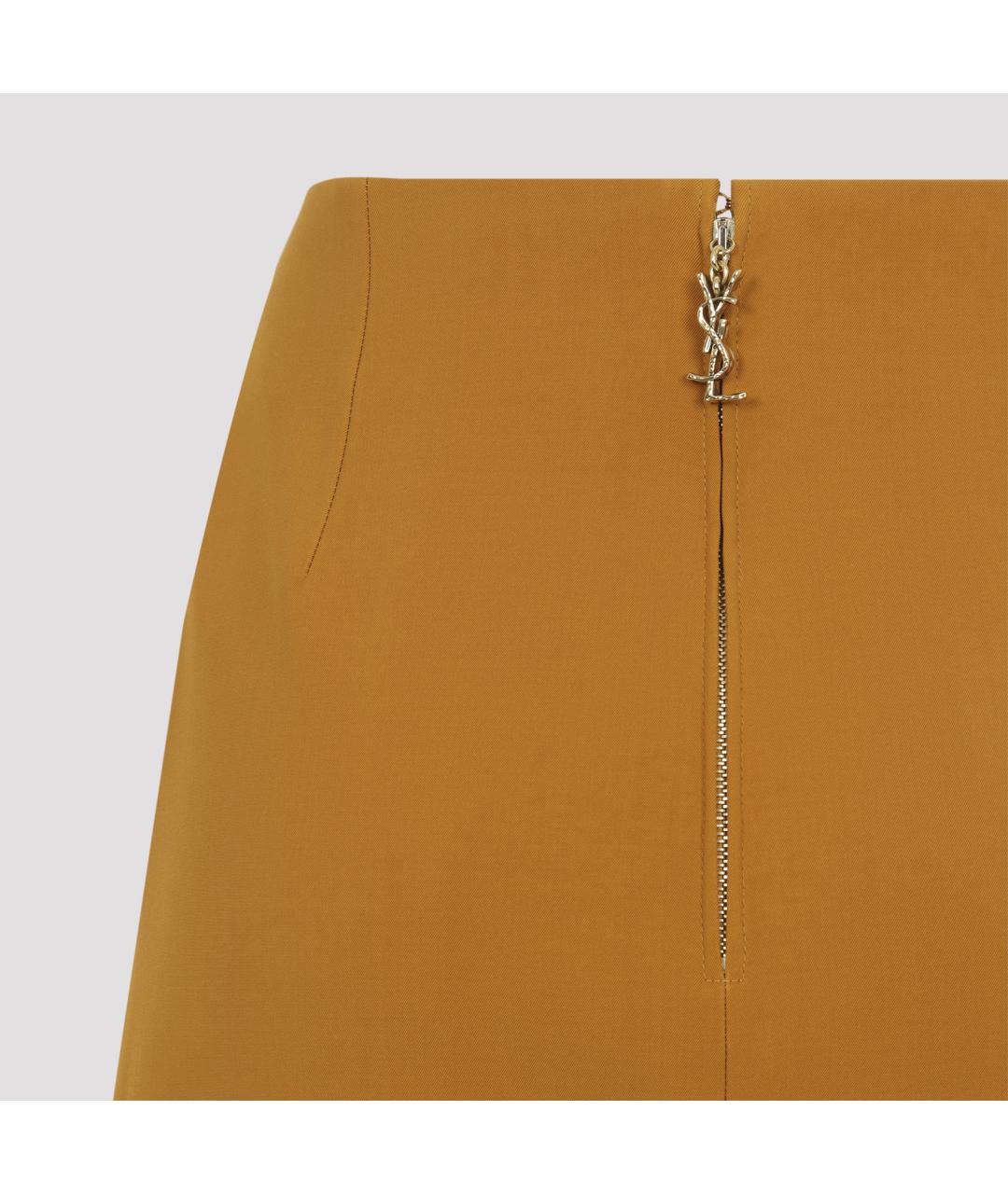 SAINT LAURENT Горчичная вискозная юбка миди, фото 4