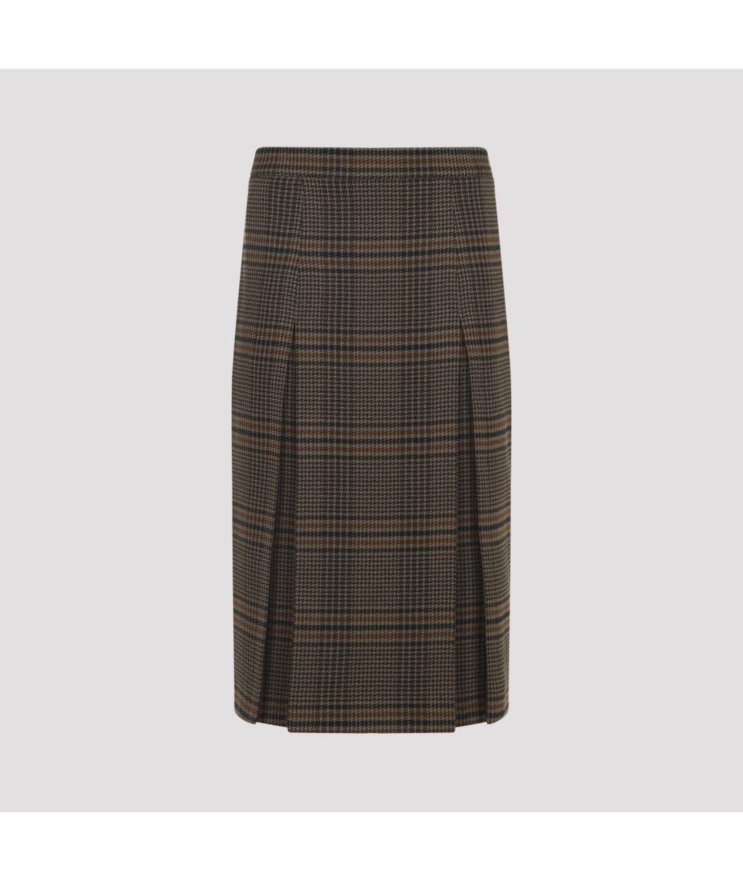 SAINT LAURENT Коричневая шерстяная юбка миди, фото 2