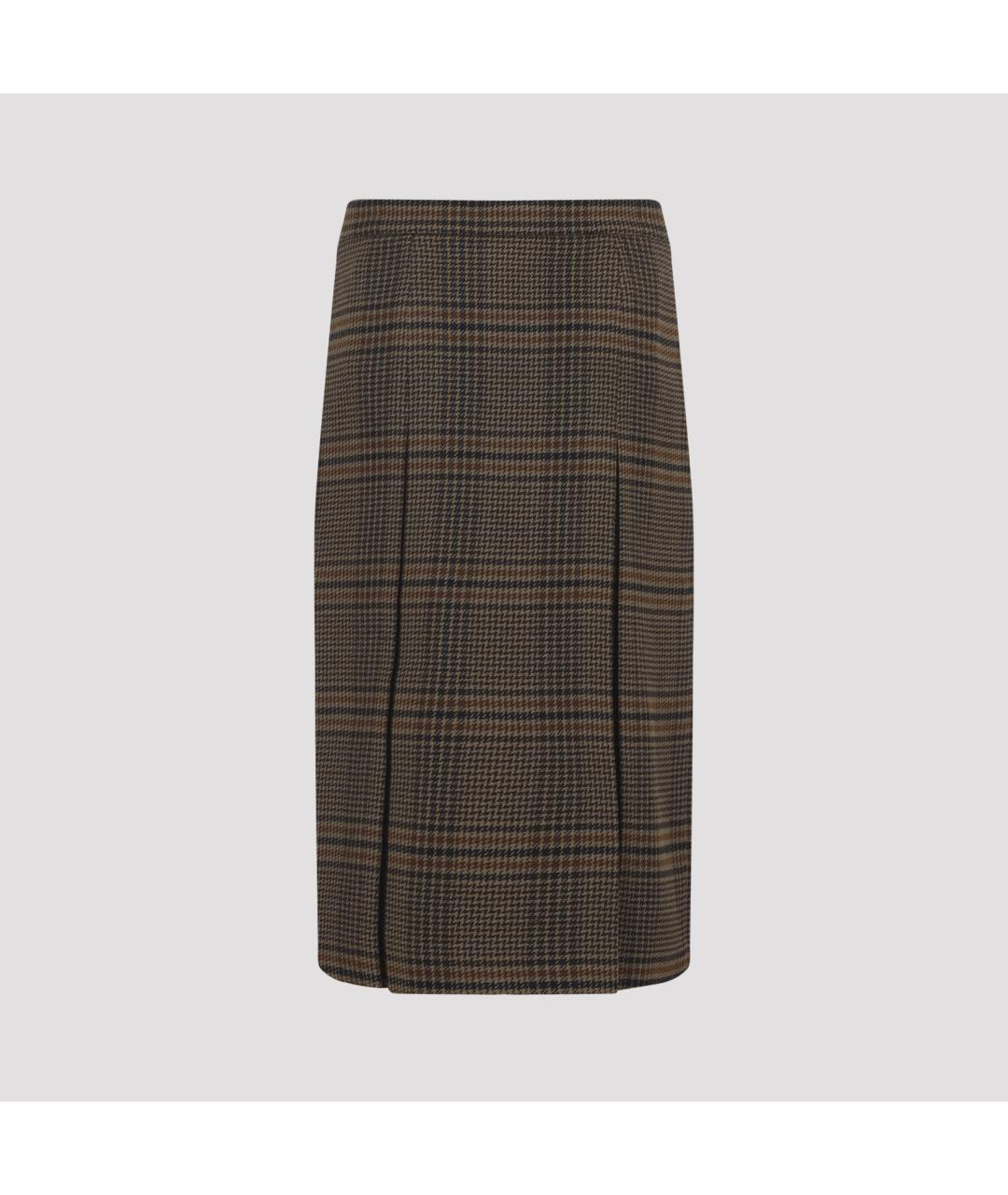 SAINT LAURENT Коричневая шерстяная юбка миди, фото 3