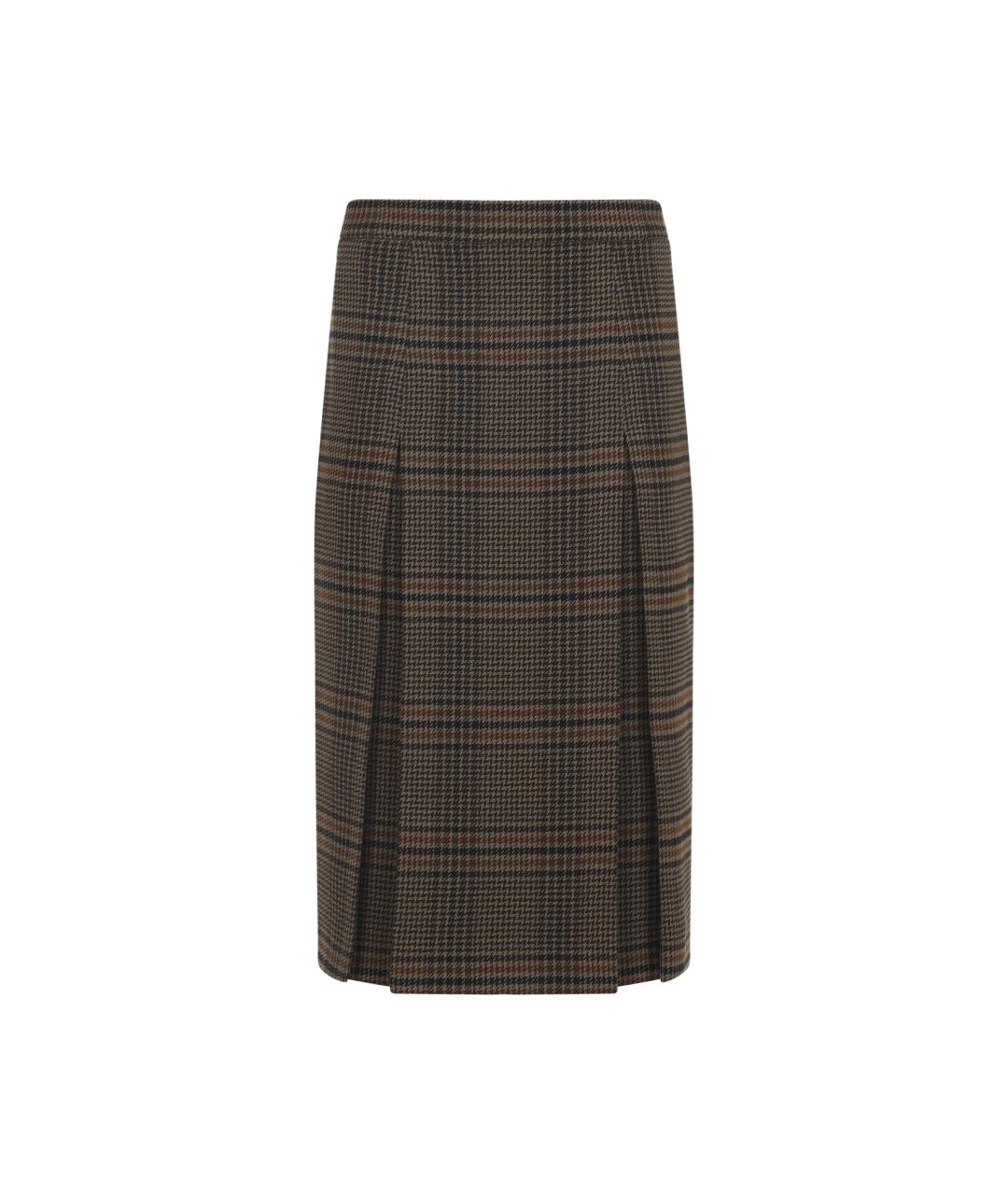 SAINT LAURENT Коричневая шерстяная юбка миди, фото 1