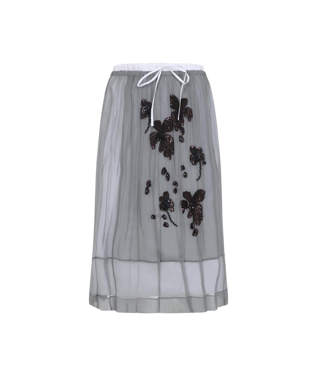 PRADA Серая шелковая юбка миди, фото 1