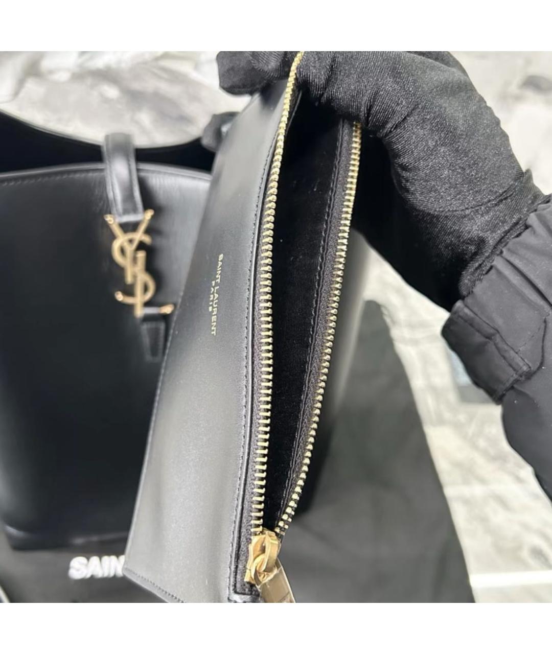 SAINT LAURENT Черная кожаная сумка с короткими ручками, фото 4