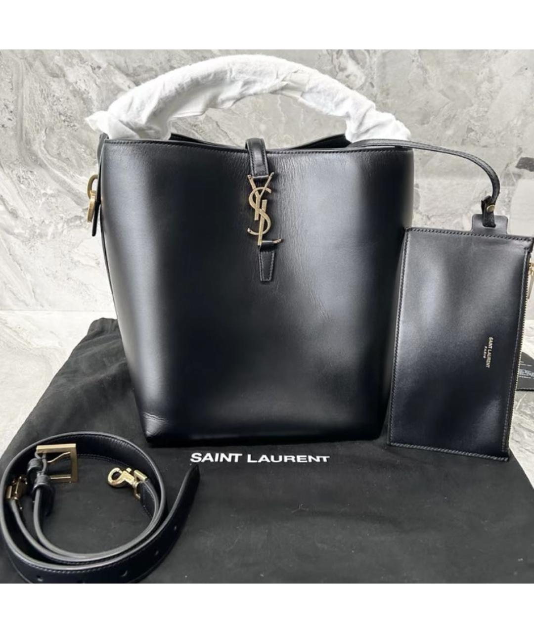 SAINT LAURENT Черная кожаная сумка с короткими ручками, фото 2