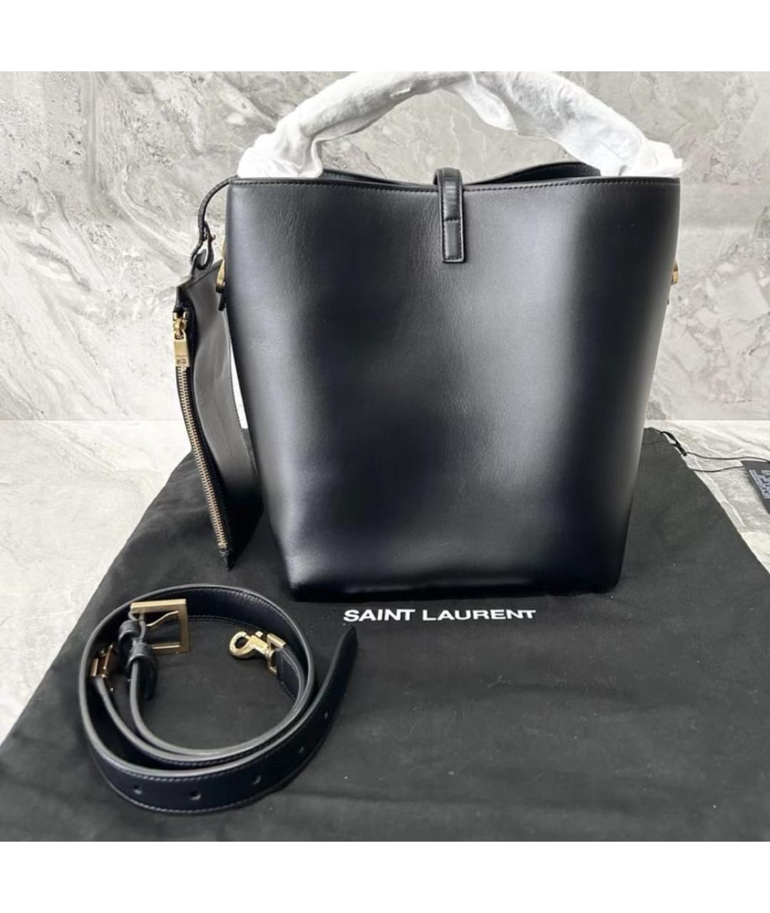 SAINT LAURENT Черная кожаная сумка с короткими ручками, фото 3