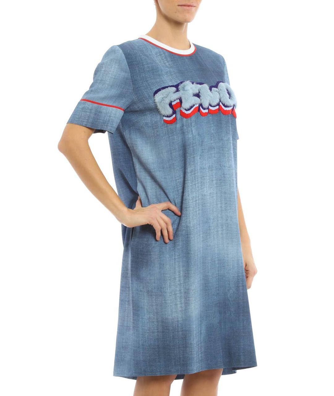 FENDI Голубое повседневное платье, фото 2