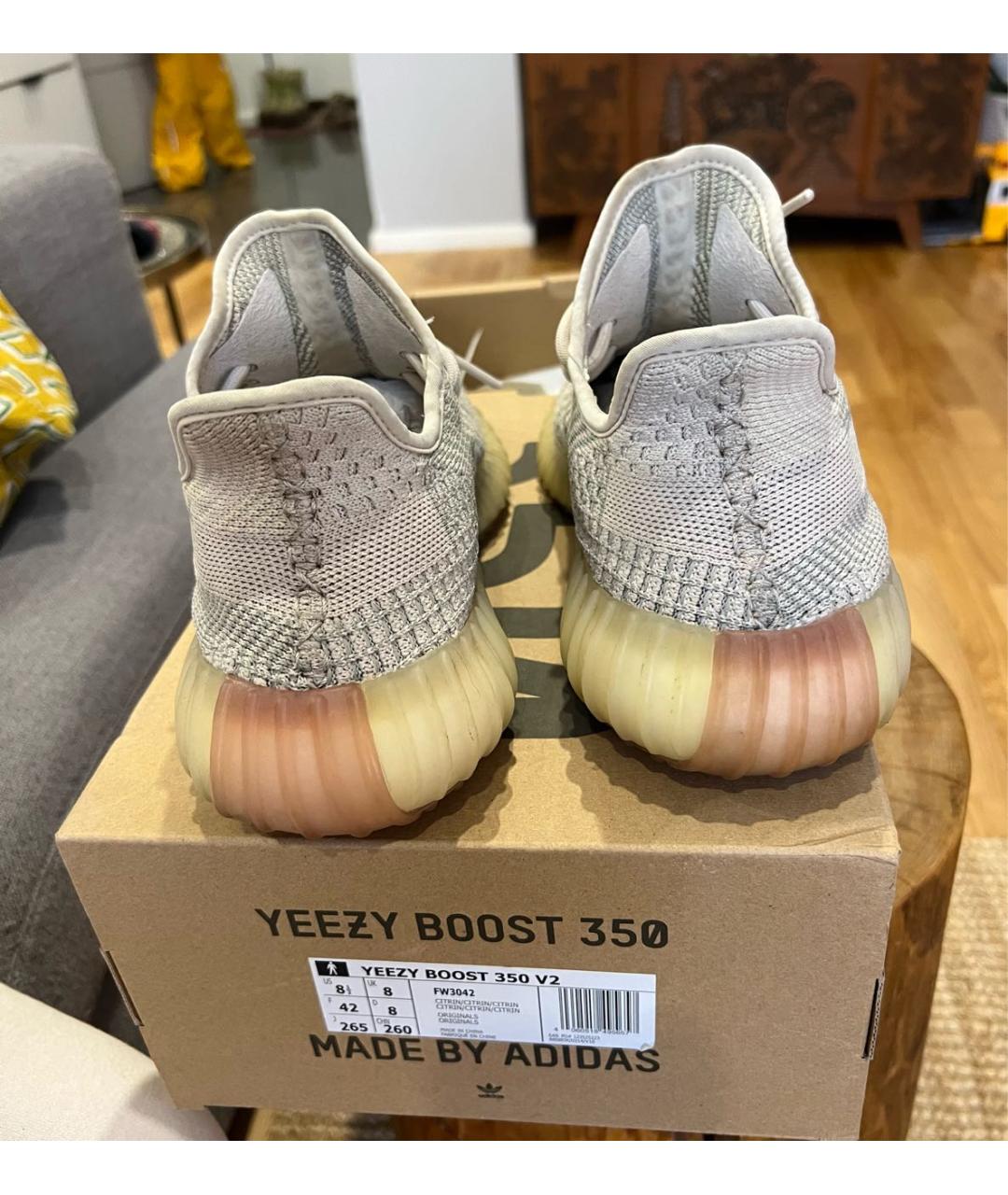 ADIDAS YEEZY Серые текстильные низкие кроссовки / кеды, фото 4