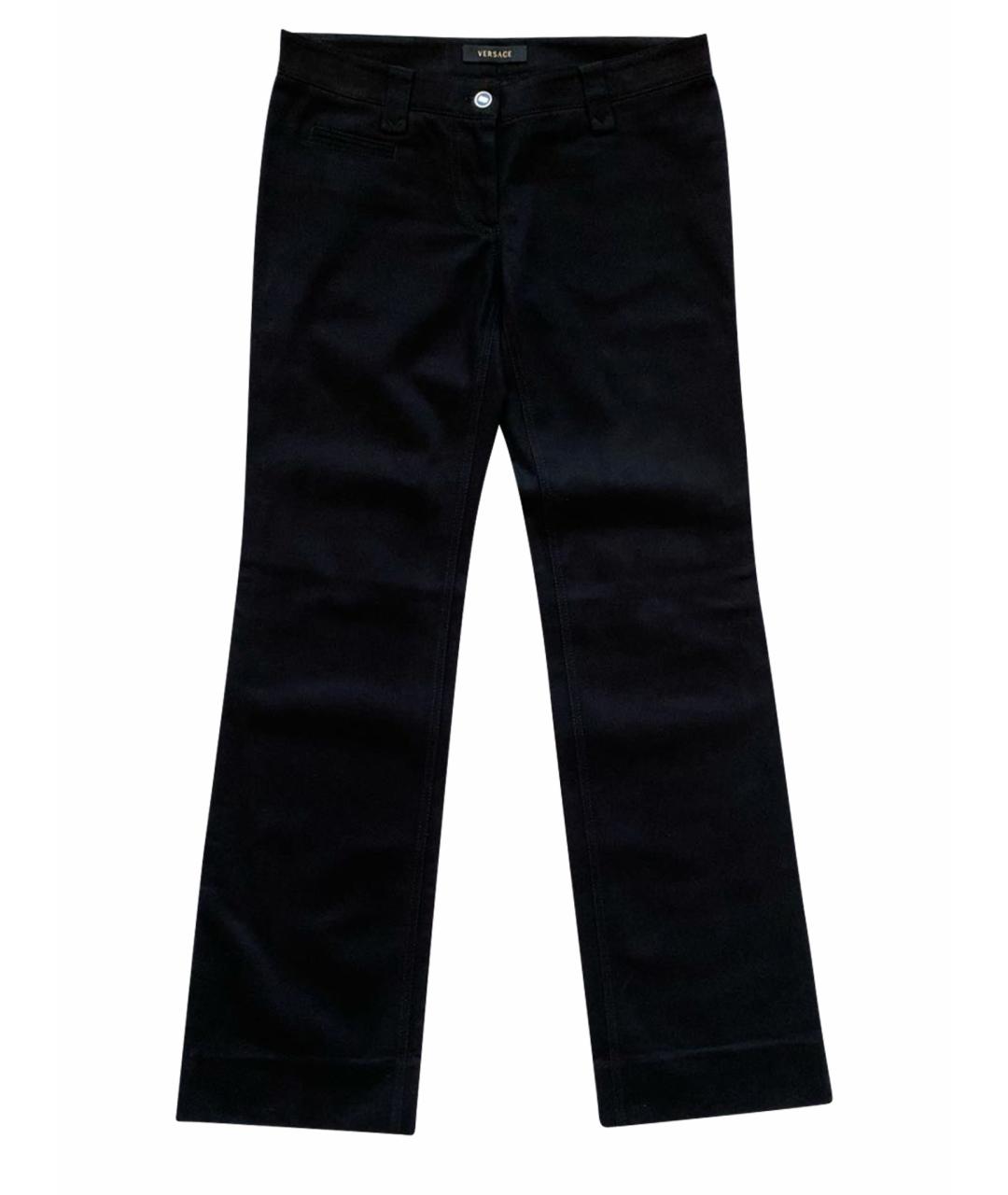 VERSACE Черные хлопко-эластановые прямые брюки, фото 1