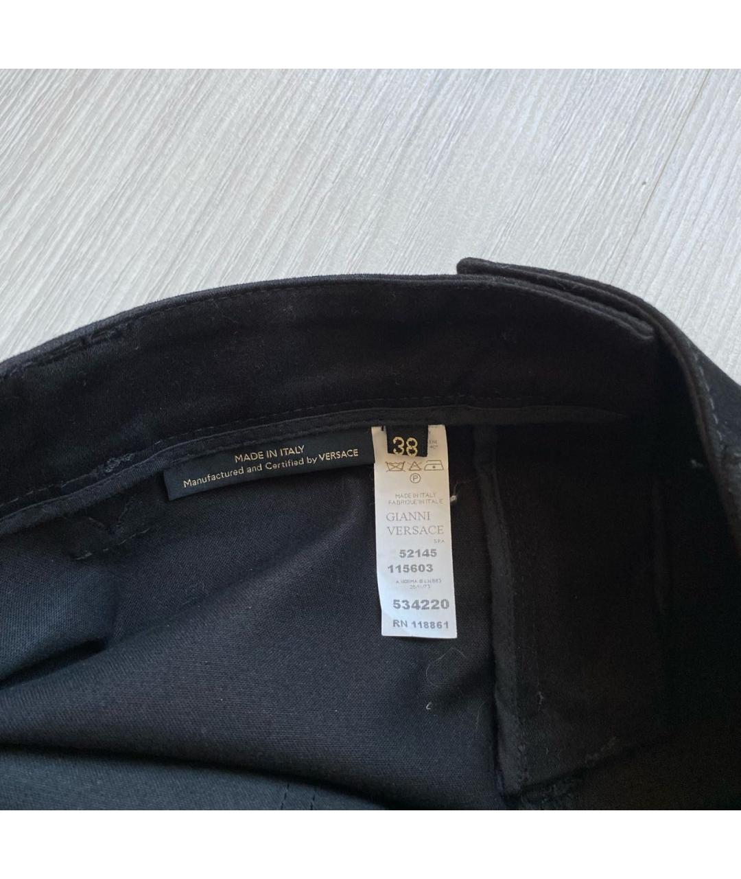 VERSACE Черные хлопко-эластановые прямые брюки, фото 5