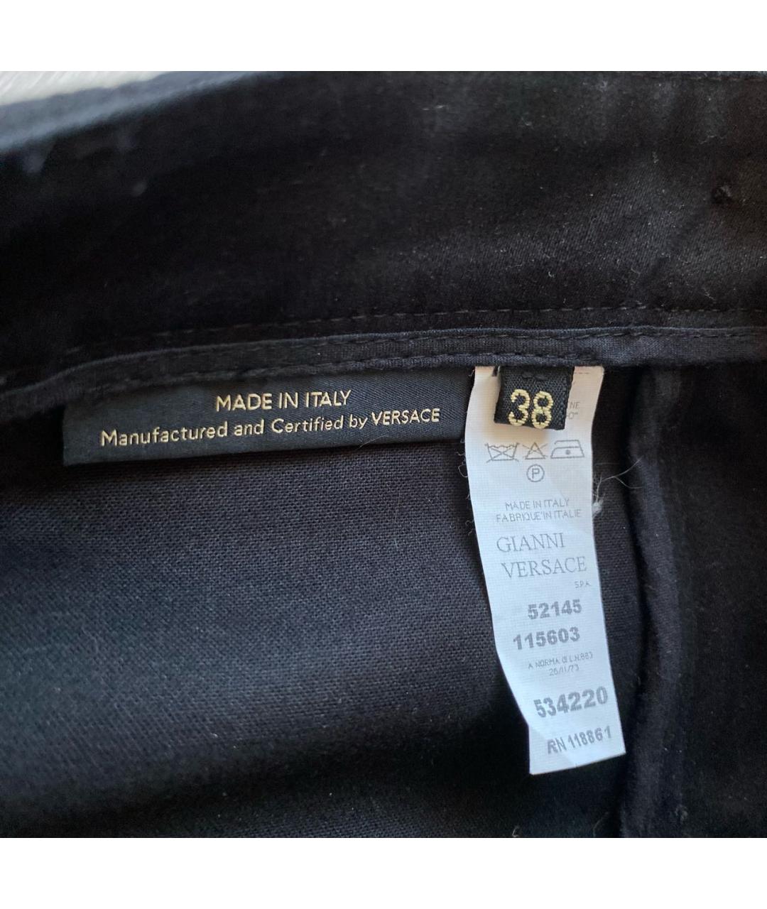 VERSACE Черные хлопко-эластановые прямые брюки, фото 6