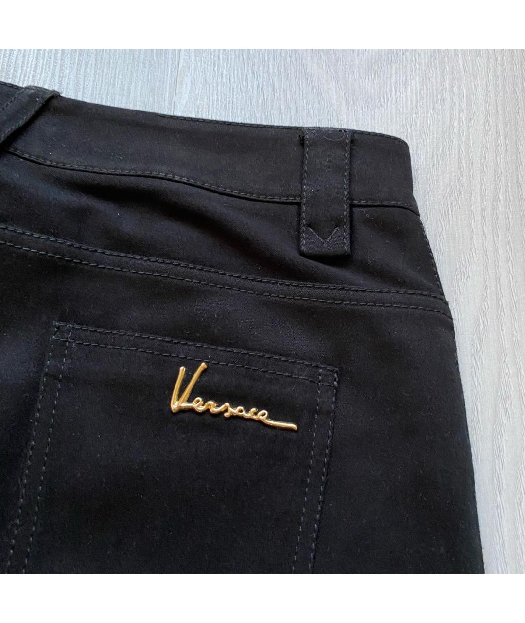 VERSACE Черные хлопко-эластановые прямые брюки, фото 4