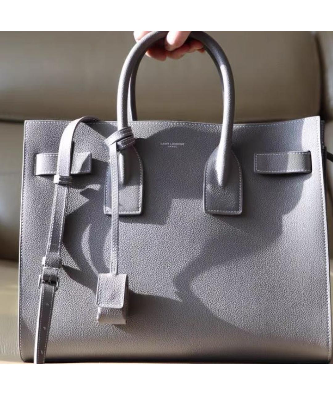 SAINT LAURENT Бежевая кожаная сумка с короткими ручками, фото 2