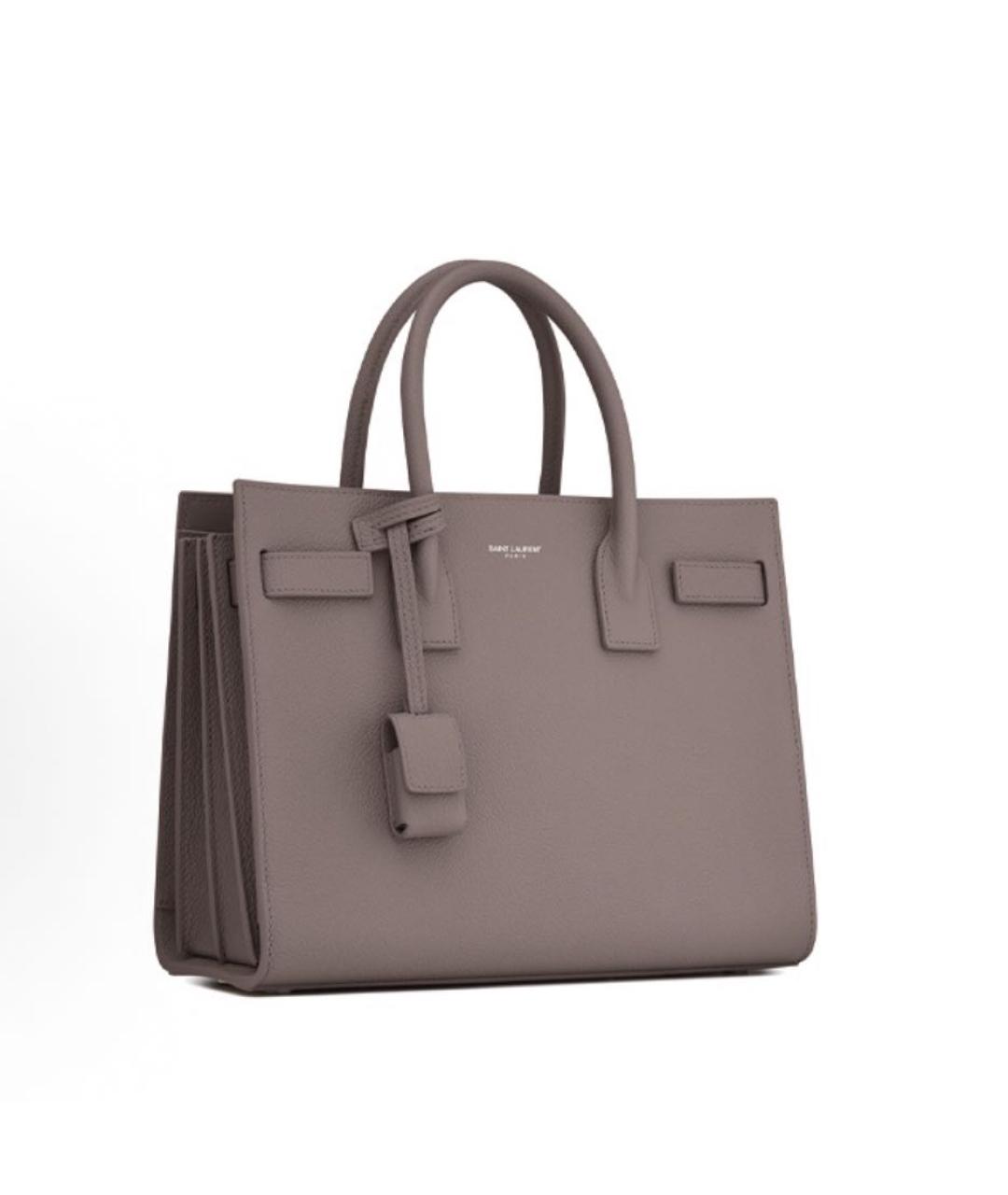 SAINT LAURENT Бежевая кожаная сумка с короткими ручками, фото 4