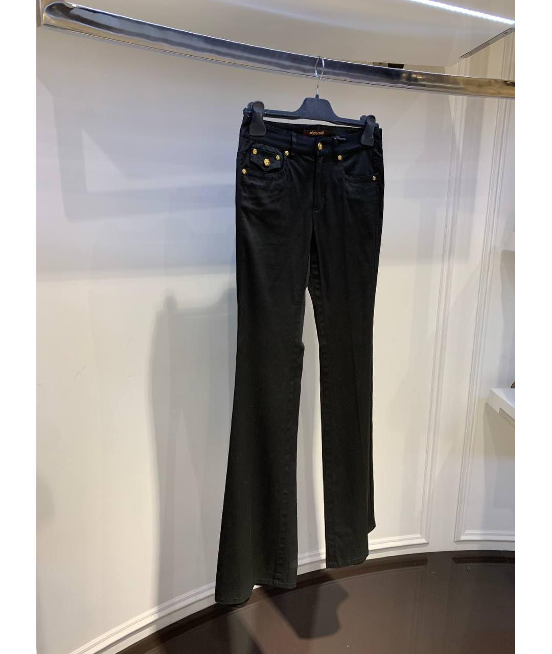 ROBERTO CAVALLI Черные хлопковые прямые брюки, фото 2